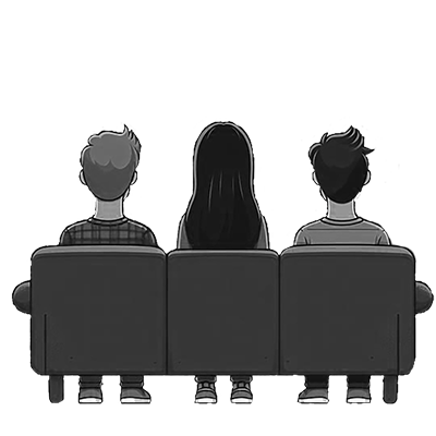 back of a couch with people sitting and watching a horror movie