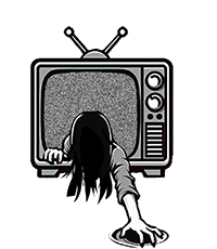 creepy girl coming out of a tv